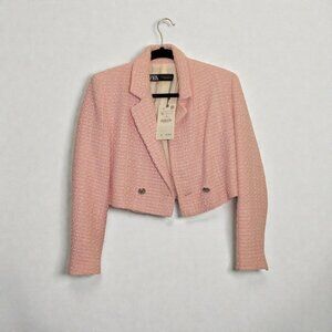 Pink Cropped Tweed Blazer